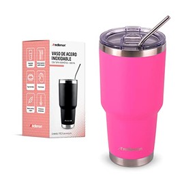 Redlemon Vaso Térmico de Acero Inoxidable con Tapa Hermética (800 ml). Termo para Café con 2 Popotes y Limpiador. Botella de Agua para Hombre y Mujer Conserva la Temperatura Fría o Caliente 8 Horas