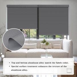 SUNOFF Cordless Blackout Roller Shades Blinds for Windows Free-Stop,Pull Down Room Darkening with Valance,Thermal Insulated Woven Fabric Window Door Blinds for Home,Office,Grey 28" W x 72" L