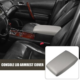 X AUTOHAUX Car Center Console Lid Armrest Seat Box Cover Protector for Toyota Highlander 3.5L 2008-2014 Armrest Cover Pad Faux Leather Gray