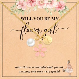 GLEZZA Flower Girl Gift,Initial A-Z Letter Necklace for Flower Girl,14K Gold Plated Proposal Gifts on Wedding Bridal Party