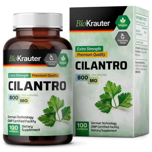 Cilantro Supplement - Organic Cilantro Capsules - Rich Source of Antioxidants - Natural Body Cleansing & Detox - Cilantro Powder 100 Vegan Pills