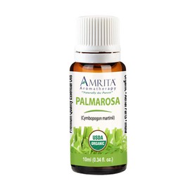 Amrita Aromatherapy: Organic Palmarosa Essential Oil, 100% Pure Undiluted Cymbopogon martinii, Therapeutic Grade, Premium Quality Aromatherapy Oil, Tested and Verified, Size: 10mL (0.34 Fl. Oz.)