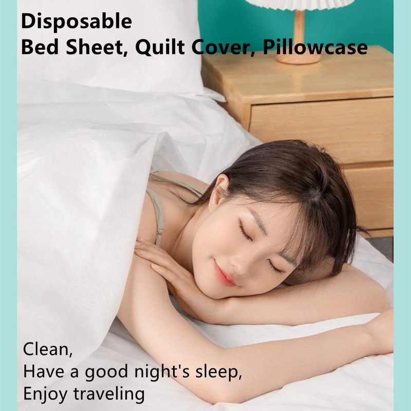 Twin XL Disposable Bed Sheets with Quilt Cover and Pillowcase,