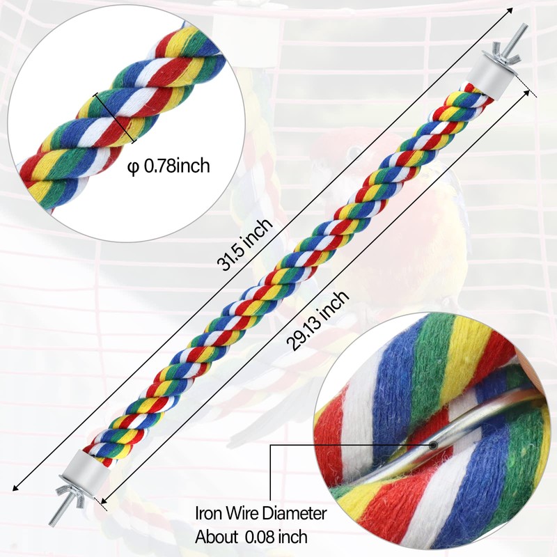 Bird Perch- Cage Rope for Parrot/Parakeet/Cockatiel Bungee Toy Comfy Colorful