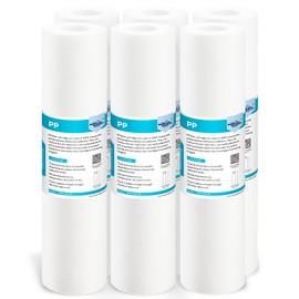 Membrane Solutions 10 Micron Sediment Water Filter Replacement Polypropylene Cartridge 10"x 2.5" for Whole House RO System, Compatible with AP110, GE FXUSC, WHKF-GD05, Culligan P5-6 Pack