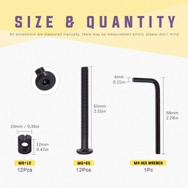 Swpeet 25Pcs Black M6 × 65mm Crib Hardware Screws, Hex Socket Head Cap Crib Baby Bed Bolt and Barrel Nuts with 1 x Allen Wrench Perfect for Furniture, Cots, Crib Screws (M6x65mm)