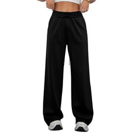 Aleumdr High Waisted Sweatpant for Women with Pockets 2025 Fall Fashion Casual Lounge Joggers Travel Sweatpants Drawstring Elastic Straight Leg Pants Black Large