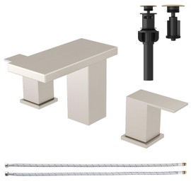 Hoimpro 8 Inch Brushed Nickel Widespread Waterfall Bathroom Sink Faucet, Square Two Handle Vanity Bathroom Faucet with cUPC Supply Hose, 3 Holes Faucet with Pop Up Drain, Stainless Steel