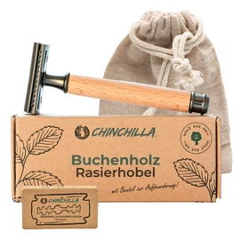Chinchilla® Beech Wood Safety Razor Made in Germany, Sustainable Wet Razor for Men and Women, Includes 10 Razor Blades & Bag, Zero Waste & Plastic-Free