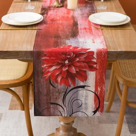 Table Runner Red Flowers Grey Table Runner Linen Retro Abstract Tablecloth Modern Dining Room Table Runner 33 x 183 cm for Indoor and Outdoor Holiday Party Coffee Table Farm