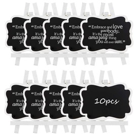 10 Pack Mini Chalkboard Signs with Easel Stand, Giyiprpi 3.9x2.9 Inch Small Wooden Chalkboard Labels, Reusable Chalkboard Tags Blackboard for Event Decoration Tags Wedding Signs Cards Tables Party
