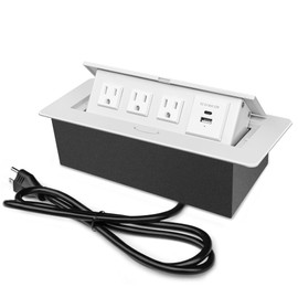 Power Hub for Conference Table PD20W USB-C Fast Charging Pop Up Power Strip with 3AC Outlets Connection Box for Conference Room Kitchen Countertop, White