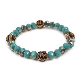 Miracle Collection Bohemian Glass Bead with Leopard Crystal Ball Stretch Bracelet-Versatile Stretch Sparkly Crystal Beads Stackable Bracelet. (Turquoise)