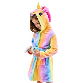 Doctor Unicorn Soft Unicorn Hooded Bathrobe Sleepwear - Unicorn Gifts for Girls (Rainbow 2, 7-9 Years)
