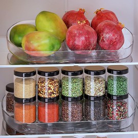 Voova Lazy Susan Turntable Organizer for Refrigerator, 360° Rotating Fridge Organizers and Storage,Rectangle Condiment Organizer Rack for Fridge,Cabinet, Kitchen, Pantry, Countertop, Clear (2 Pack)