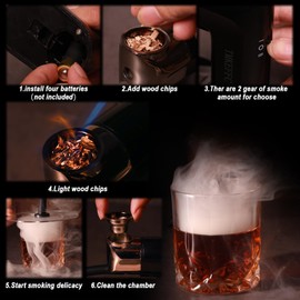 TMKEFFC Smoking Gun Portable Smoker Infuser DIY Tools Set,Handheld Indoor and Outdoor Cocktail Smoke Generator Tool for Food,Meat,Drinks,Cheese,Cup Cover and Wood Chips Included