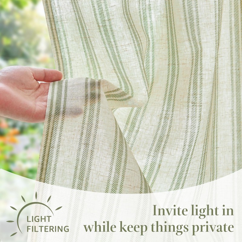 jinchan Striped Linen Kitchen Curtains 24 Inch Cafe Tier Curtains