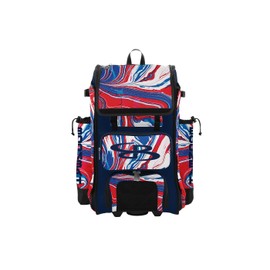 Boombah Rolling Catchers Superpack Baseball/Softball Gear Bag - 23-1/2" x 13-1/2" x 9-1/2" - Flow 2 Navy/Red/White - Telescopic Handle - Holds 4 Bats - Wheeled Version