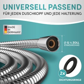 Engelbach® Shower Hose 1.25 m with Double Twist Protection, Stainless Steel Shower Hose, Flexible and Kink Resistant, Universal ½ Inch Connection Size, Made in Germany