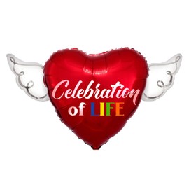 Celebration of LIFE Heavenly Balloons heart shaped with angel wings (Red)