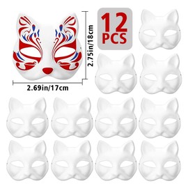 12 Pcs White Paper Mask Cat Face Animal Plain Masquerade Masks Unpainted Craft for Cosplay Party (Cat)