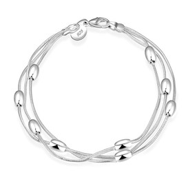 Silver Bracelet for Women 925 Sterling Silver Bracelets Layered Charm Bracelets Friendship Bracelet for Girls Women's Jewellery (Triple Layered)