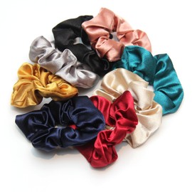Seiden-Haargummis – 8 Stück Scrunchies für lange, dicke, dünne, lockige Haarschleifen für Damen und Jugendliche mit weichem Gummizug für Arbeit, Fitness, Party, Schlafen, Jazmin