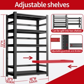 Bezuny 72" HGarage Shelving,Heavy Duty Metal Shelves,5-Tier Adjustable Storage Shelf,3000LBS,Industrial Shelving Unit,for Warehouse,Basement,and Garage,with Fence,35.4" W x 15.7" D x 72,Black