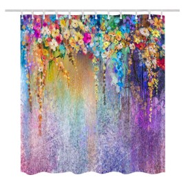 Get Orange Multicolor Watercolor Flower Abstract Herbs Weeds Blossoms Ivy Back with Florets Shrubs Design Fabric Bathroom Shower Curtain 72X72 Inch