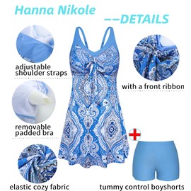 Hanna Nikole Womens Plus Size Tankini Swimsuit Two Piece Bathing Suits Swim Tank Top with Boy Short 26W, Fluorescent Green Leaves