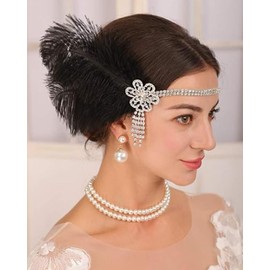 Rumtock Black Flapper Hair Accessories with Rhinestones Beads Headband Crystal Tassels Hair Jewelry 20s Party Hair Piece