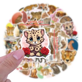 Cute Cheetah Stickers for Kids, 60pcs Waterproof Animal Stickers for Water Bottle, Vinyl Animal Decals for Laptop Scrapbook Journal Party Favors (Cheetah)