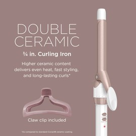 Conair Double Ceramic 3/4-Inch Curling Iron with Bonus Claw Clip, 0.75" Barrel Produces Tight Curls – for use on Short to Medium Hair