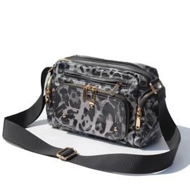 Women Fashion Tote Crossbody Handbags for Women Multi Pockets Shoulder Bag Nylon Travel Purse, Black Leopard