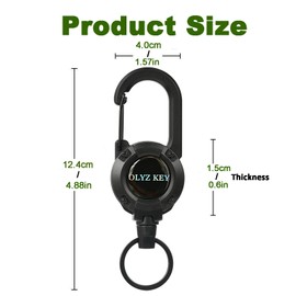 Oleyzee Retractable Keychain Heavy Duty Multitool Carabiner Key Chain, 60CM Extended Coated Steel Cord Badge Reel, Carabiner Key Holder for Work & Outdoor, Bearing 8.0 oz, Black
