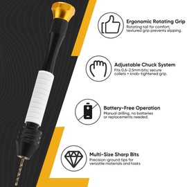 Korwuira Pin Vise Hand Drill Manual with 22pcs Micro Drill Bits Set（0.6mm-2.5mm）Professional Rotary Craft Mini Drills for Jewelry Making Supplies Resin Wood Plastic Miniature