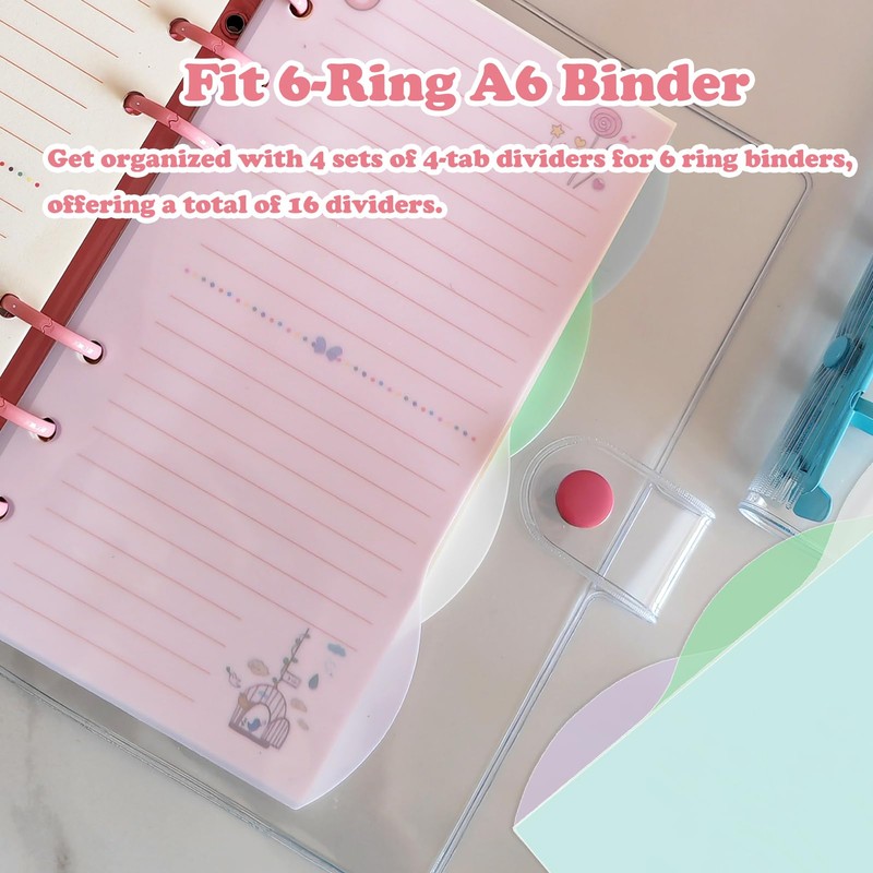 DY.2ten 16 Sheets/4 Sets Folder Dividers A6 6 Holes Plastic