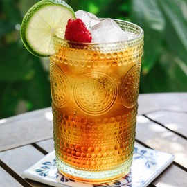 Kate Aspen Hobnail Beaded Floral Green Drinking Glasses Set of 6, (13 oz) Vintage Glassware Set Cocktail Glass Set, Juice Glass, Water Cups | Great Hostess Gift & Gift for New Home Owners