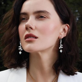 LYTOPTOP Silver Dangle Earrings for Women, White Gold Plated Spiral Drop Earrings Dangling Dangle Christmas Xmas Festive Jewellery Gifts for Girls