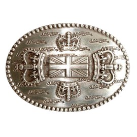 Norman K Modedesgin British Crown Union Jack Belt Buckle, Antique silver