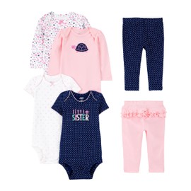 Simple Joys by Carter's Baby 6-Piece Bodysuits (Short and Long Sleeve) and Pants Set, Multicolor/Dots/Floral/Hearts/Turtle, 12 Months