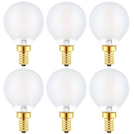 Sunaiony E12 Globe LED Bulbs 2W G16.5 Light Bulbs 25 Watt Equivalent, E12 Round Candelabra Bulbs Dimmable 2700K Warm White Frosted Glass, 6 Pack