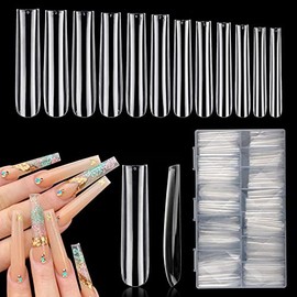 LIONVISON 3Xl Clear Full Cover Puntas de Uñas Cuadradas para Uñas Acrílicas Profesional, 504Pcs Extra Largos Cónicos Cuadrados Rectos Uñas Puntas, 12 