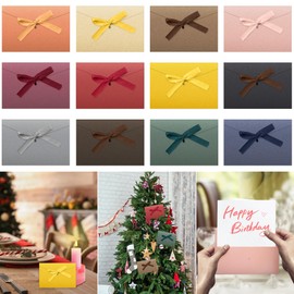 Pack of 12 Coloured Envelopes with Ribbon, Colourful Envelopes Kraft Paper Envelope with Bow, 12 Colours Envelopes, Wedding Invitations, Envelopes for Christmas, Birthday, Wedding, 17.5 x 12.8 cm