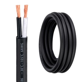 6 Awg 2 Wire Cable 6/2 Wire 26FT 600V 6 AWG 2 Conductor for Motor Leads, Portable Lights, Battery Chargers, Machinery, Large Speakers (6AWG-2C, 26FT)