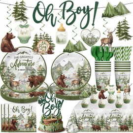 Xynic 144pcs Let The Adventure Begin Baby Shower Decorations Tableware Complete Party Set, Let The Adventure Begin Decorations, Serves 20 Guests, for Boy Baby Shower Party