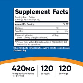 Nutricost Phosphatidylcholine (420mg) 120 Softgels - GMO-Free, Gluten-Free
