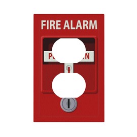 WMHUSU Decorative Outlet Covers Red Fire Alarm Print Novelty 1 Gang Wall Plate Receptacle Duplex Light Switch Cover Plate Single Dual Plug Covers Electrical Switchplate for Office Decor(2 Pack)