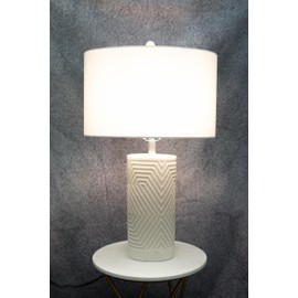 Ebros Gift 29" High Contemporary Modern Elegant Cylindrical Geometric Accent Patterns Desktop Table Lamp with White Fabric Shade Home Decor Lighting