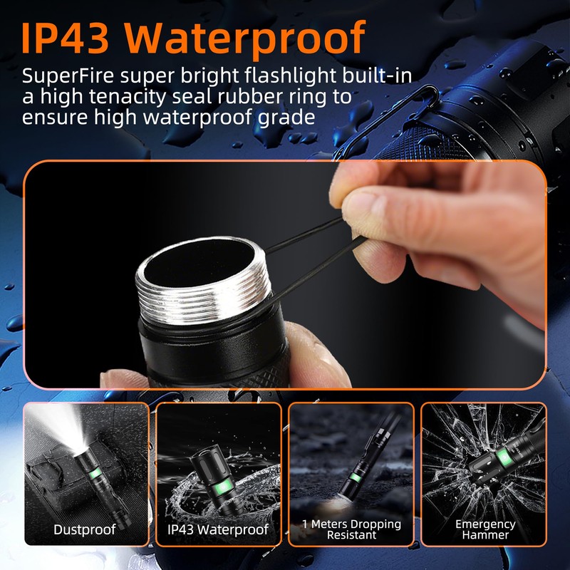 SuperFire 1000-Lumen Tactical Flashlight - Rechargeable, Zoomable LED Flashlight with